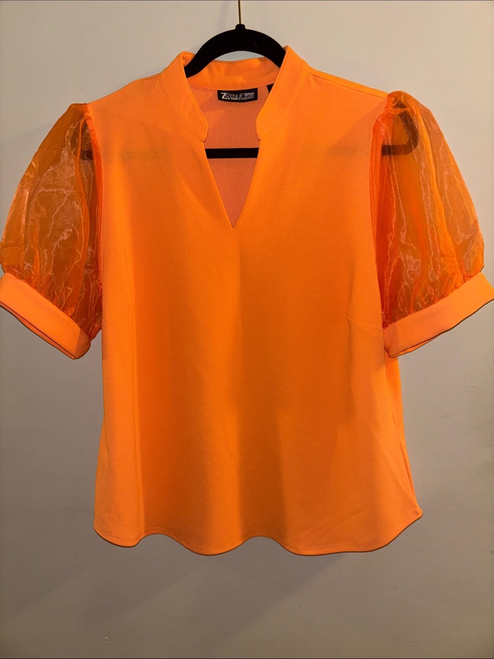 Zanzea Vibrant Orange Sheer Puff-Sleeve V-Neck Blouse